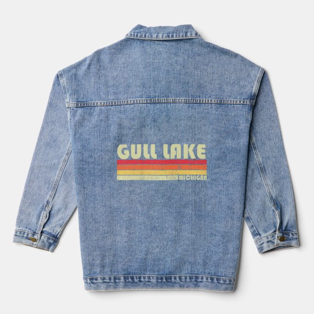 Gull Lake Michigan Funny Fishing Camping Summer Ra Denim Jacket (Back)