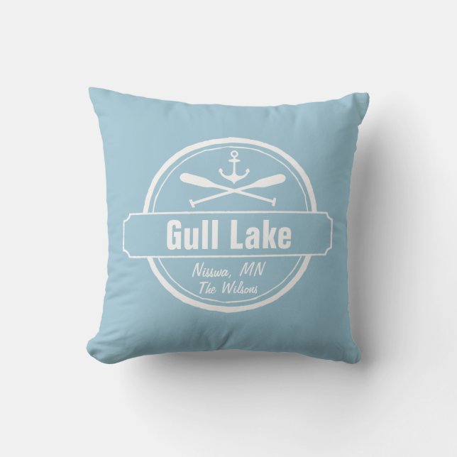 Gull Lake Minnesota anchor, paddles town and name Throw Pillow (Front)