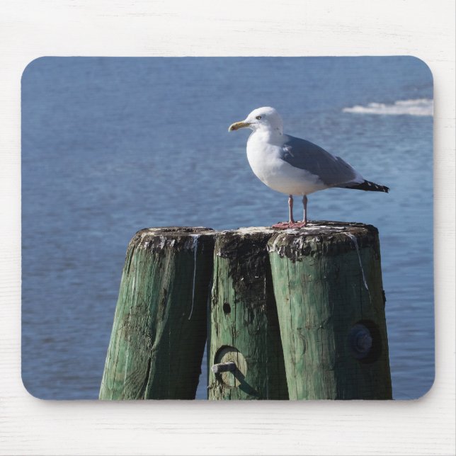 Gull on Pilings Mouse Pad (Front)
