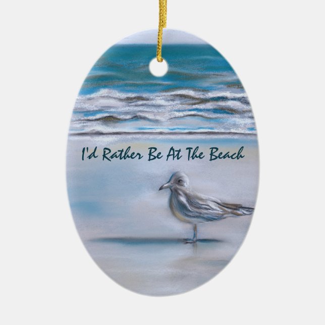 Gull on the Shore Ceramic Ornament (Front)