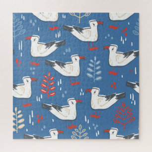 Gull walking: vintage seamless pattern. jigsaw puzzle