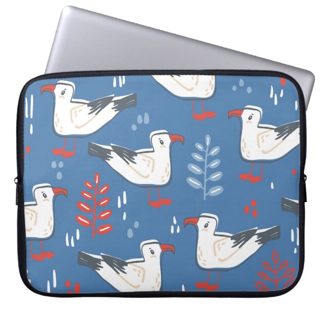 Gull walking: vintage seamless pattern. laptop sleeve (Front)