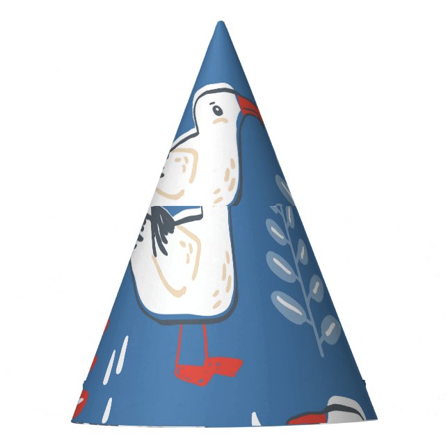 Gull walking: vintage seamless pattern. party hat (Front)
