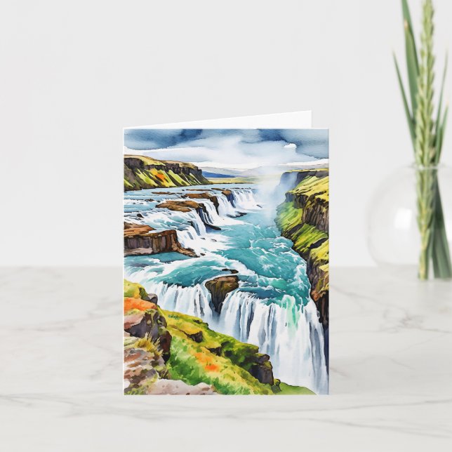 Gullfoss Iceland Watercolor Card (Front)