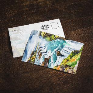 Gullfoss Iceland Watercolor Postcard