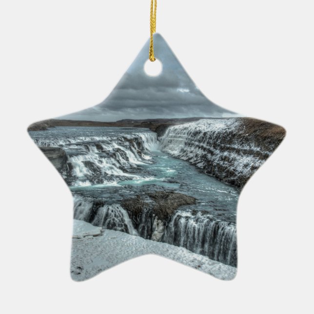 Gullfoss Waterfall, Iceland Ceramic Ornament (Front)