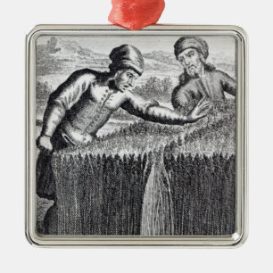 Gulliver is discovered by a farmer in metal ornament