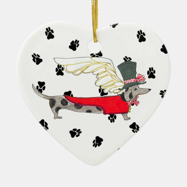 Gulliver's Angels Dapple Dachshund Ceramic Heart Ceramic Ornament (Front)