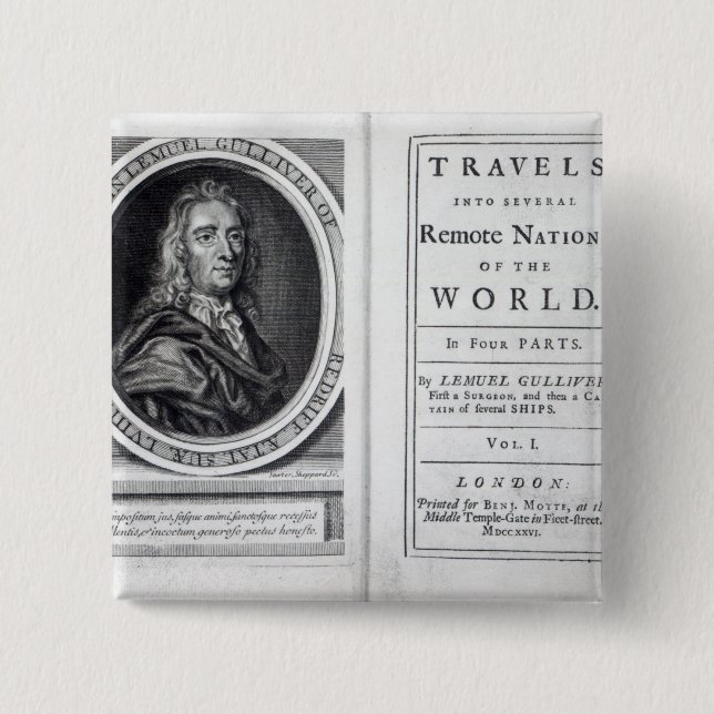 'Gulliver's Travels' by Jonathan Swift, 1726 2 Inch Square Button (Front)