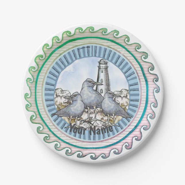 Gulls Guide Lighthouse  paper plate (Front)