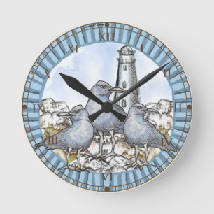Gulls Guide Lighthouse Round Clock