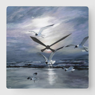gulls landing square wall clock
