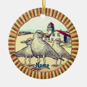 Gulls Lighthouse Ceramic Ornament