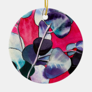 Gum leaves watercolor art ceramic ornament
