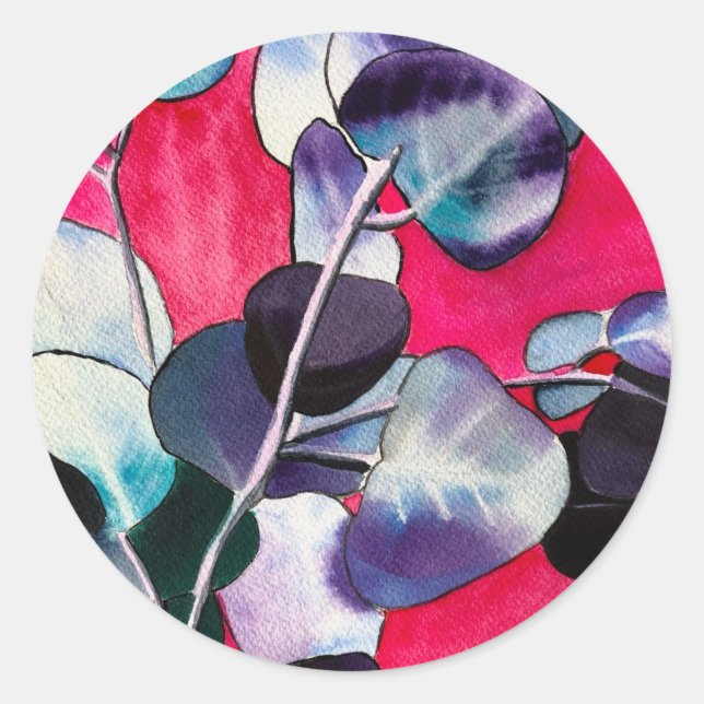 Gum leaves watercolor art classic round sticker (Front)
