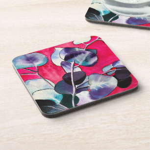 Gum leaves watercolor art coaster