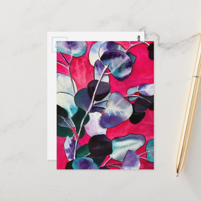 Gum leaves watercolor art postcard (Front/Back In Situ)