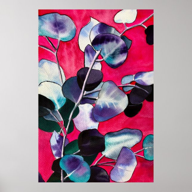 Gum leaves watercolor art poster (Front)