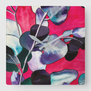 Gum leaves watercolor art square wall clock