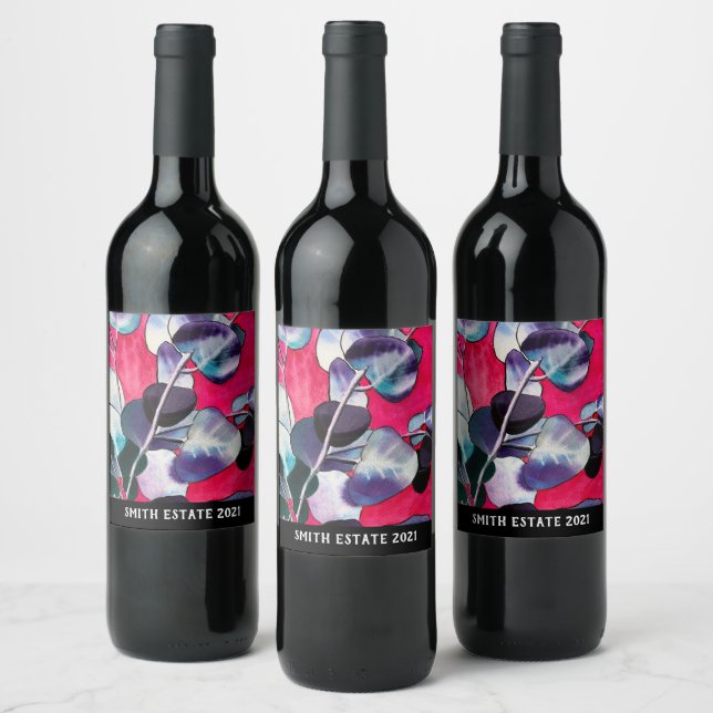 Gum leaves watercolor art wine label (Bottles)