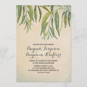 Gum tree leaves elegant vintage wedding invites