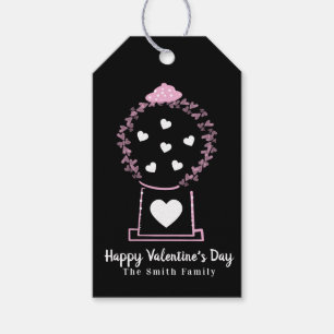 Gumball Hearts Floating Valentines Day Black  Gift Tags