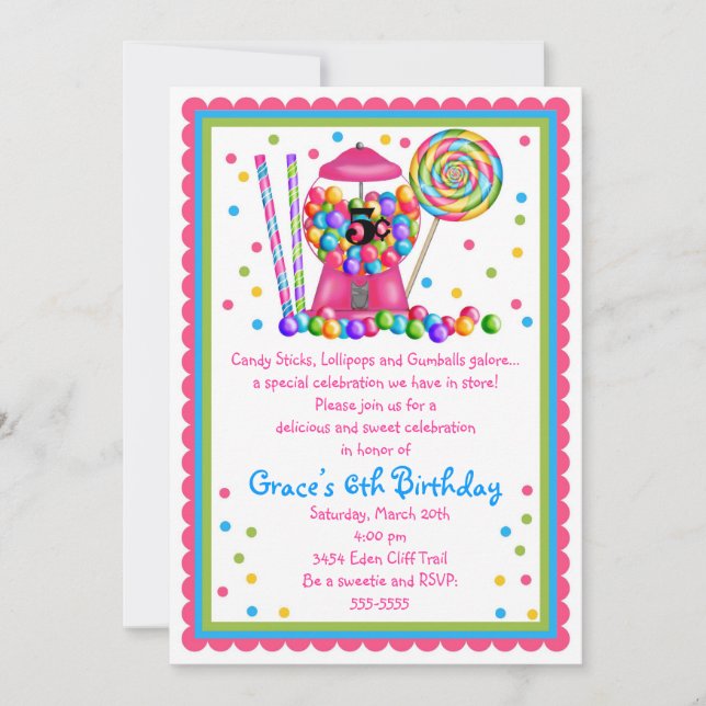 Gumball Machine and Candy Invitation (Front)