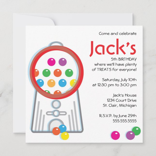 Gumball Machine Birthday Party Invitation (Front)