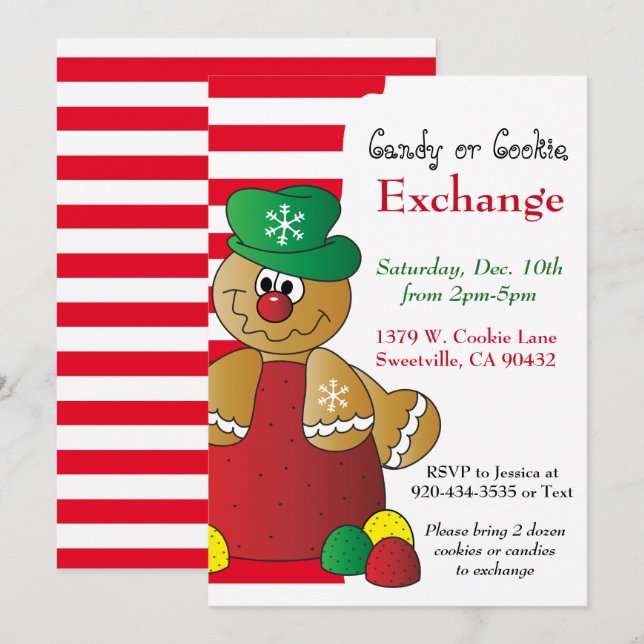 Gumdrop Gingerbread Cookie & Candy Exchange Invitation (Front/Back)