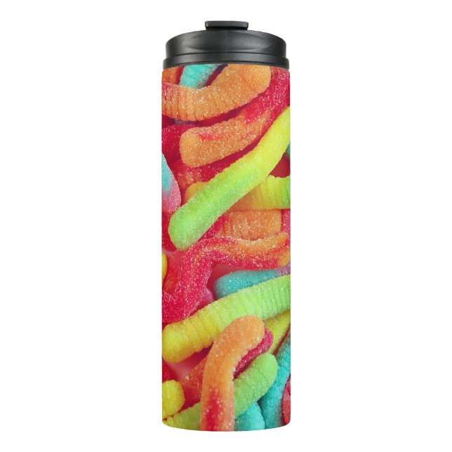 Gummi worm candy thermal tumbler (Front)