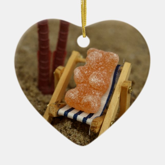 Gummy Bear Relaxing on Beach Ceramic Ornament (Front)