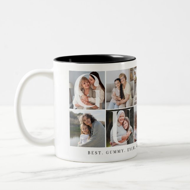 Gummy Collage, 10 Photo Grid, Gift for Grandma Two-Tone Coffee Mug (Left)