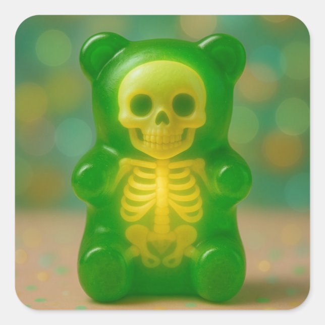 Gummy Skeleton Bear Magnet Square Sticker (Front)