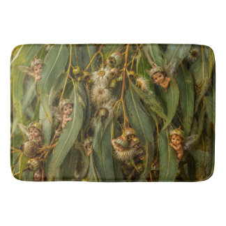 Gumnut Baby Fairies peeking behind gum leaves Bath Mat