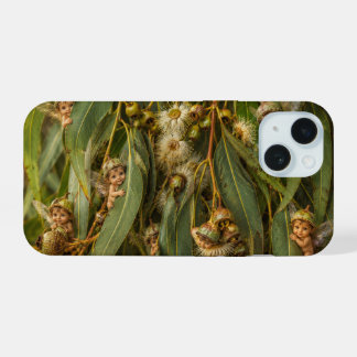 Gumnut Baby Fairies peeking behind gum leaves iPhone 15 Case
