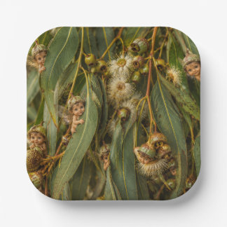 Gumnut Baby Fairies peeking behind gum leaves Paper Plate