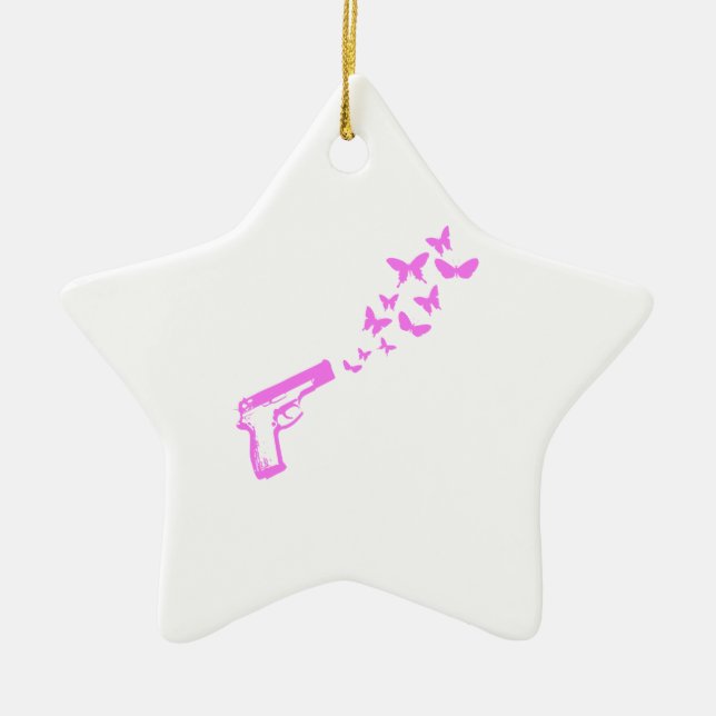 Gun Butterflies Pink Ceramic Ornament (Front)