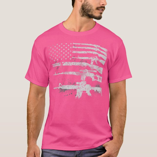 Gun For Machine Guns Usa Flag 2A T-Shirt (Front)