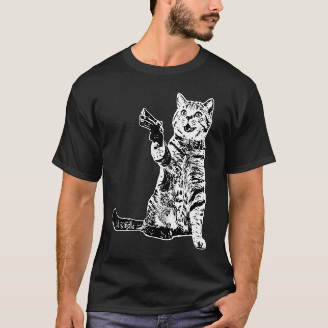 Gun Kitty Funny Cat  1 T-Shirt (Front)