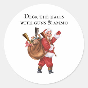 Gun Lover Santa Deck The Halls Shooting  Classic Round Sticker