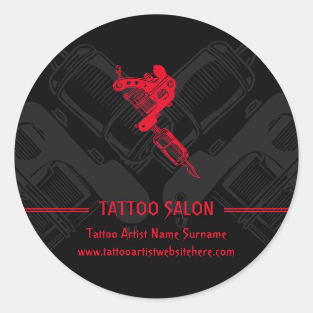 Gun Minimalist Modern Black and Red Tattoo Classic Round Sticker (Front)