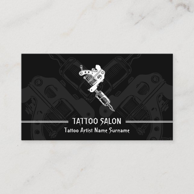 Gun Minimalist Modern Black Tattoo Business Card (Front)