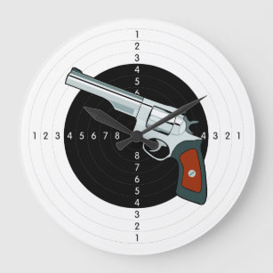 Gun Range Target With Revolver Pistol Large Clock