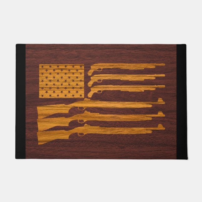 Gun Rifle Flag Wood Doormat (Front)