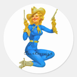 Gun-toting Pin-up Cowgirl Thunder_Cove Classic Round Sticker