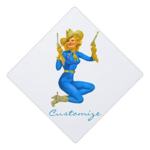 Gun-toting Pin-up Cowgirl Thunder_Cove Graduation Cap Topper