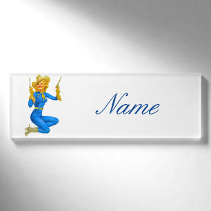 Gun-toting Pin-up Cowgirl Thunder_Cove Name Tag