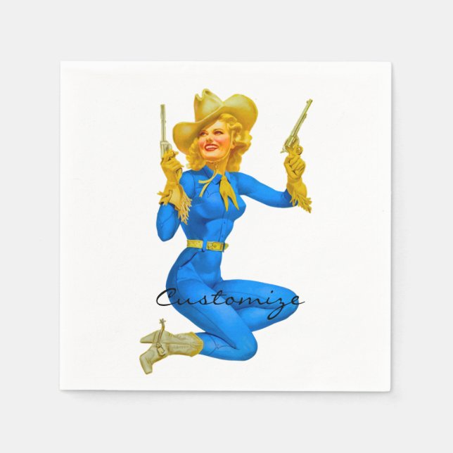 Gun-toting Pin-up Cowgirl Thunder_Cove Napkin (Front)