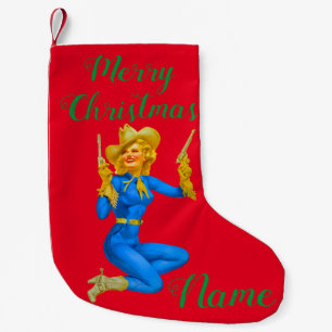 Gun-toting Pin-up Cowgirl Thunder_Cove Small Christmas Stocking
