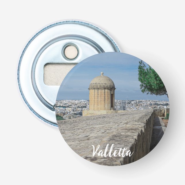 Gun turret on old city walls in Valletta, Malta Bottle Opener (Front)